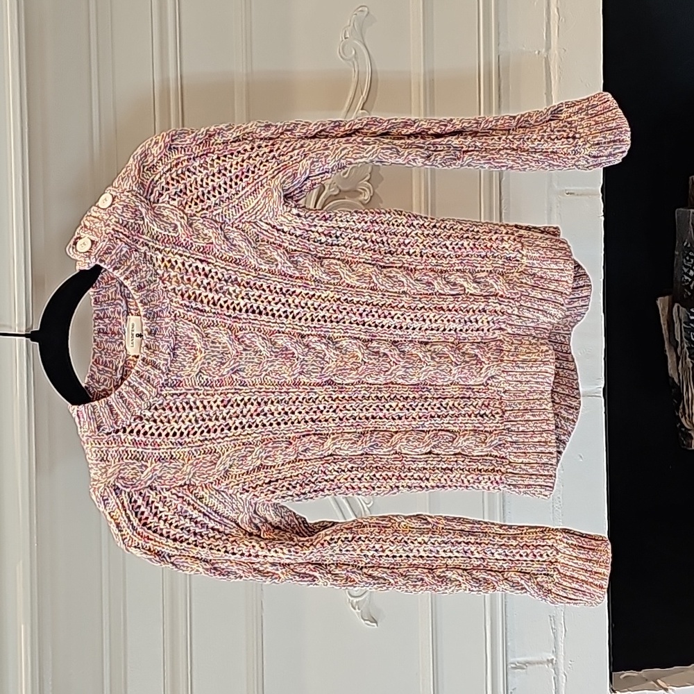 EUC LANDS END KIDS: Cable knit chunky rainbow high-low sweater